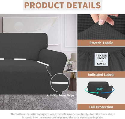Easy-Going 100% Waterproof Oversized Loveseat Couch Cover, Dual Waterproof Sofa Cover, Stretch Jacquard Sofa Slipcover, Leakproof Furniture Protector for Kids, Pets, Dog and Cat, Dark Gray