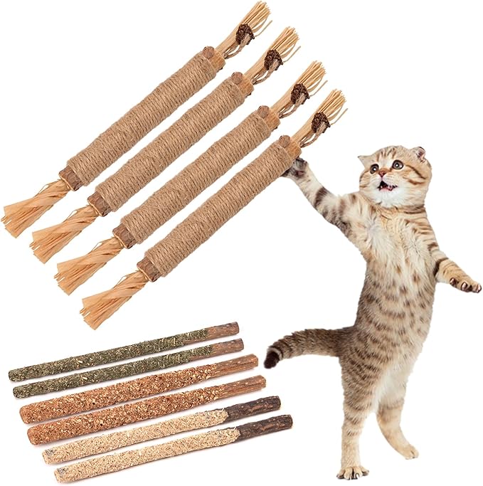 FOIMAS Silvervine Sticks Cat Toys,10pcs Cat Chew Stick Catnip Chew Toy Interactive Cat Toy for Cat Kitten Teeth Cleaning Treat Toys Indoor Outdoor