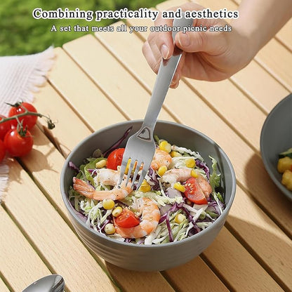 Camping Utensils, Reanea Camping Mess Kit for Travel, Camping, Picnic, Outdoor, Camping Gear Include Knife, Spoon, Fork Cutlery Set, Cup, Bowl, Plate, Camping Essentials for 1