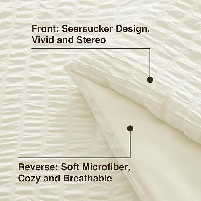 Love's cabin Seersucker Ivory King Size Comforter Set, 7-Piece All Season Lightweight Bed in a Bag Bedding Set with Comforter, Flat Sheet, Fitted Sheet, Pillowcases and Shams | Soft, Breathable, Lightweight