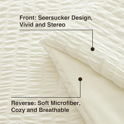 Love's cabin Seersucker Ivory King Size Comforter Set, 7-Piece All Season Lightweight Bed in a Bag Bedding Set with Comforter, Flat Sheet, Fitted Sheet, Pillowcases and Shams | Soft, Breathable, Lightweight