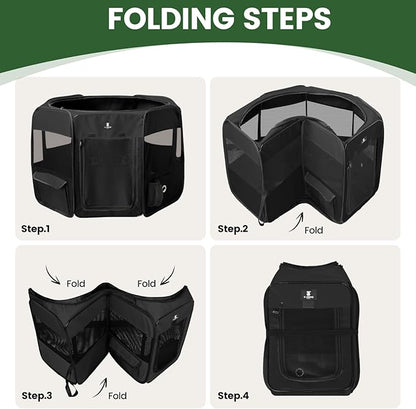 X-ZONE PET Dog Playpen Portable Pet Play Pens for Puppies, Cat, Rabbit, Chicks, Foldable Exercise Play Tent Kennel Crate, Indoor/Outdoor Travel Camping Black Large