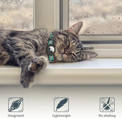 Reflective AirTag Cat Collar, Integrated Cat Tracker Collar with Air Tag Holder and Bell, Safety Elastic Band Cat GPS Collars for Girl Boy Cats, Kittens and Puppies (Green, XS)