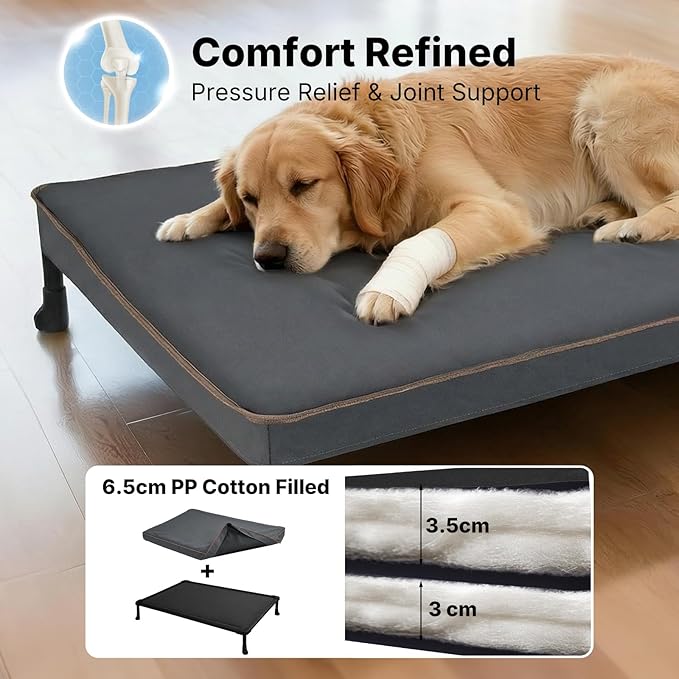 Veehoo Chew Proof Elevated Dog Bed, Indestructible Raised Dog Bed with Exclusive Cover, Washable Orthopedic Padded Pet Cot for Indoor & Outdoor, Extra Large Dog Bed 49" x 32", Dark Grey