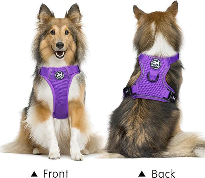 PoyPet Reflective Soft Breathable Mesh Dog Harness No Choke Double Padded Vest Adjustable(Purple,M)