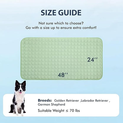 MICROCOSMOS Summer Cooling Mat & Sleeping Pad- Water Absorption Top, Materials Safe, Easy Carry, EZ Clean. Keep Cooling for Pets, Kids and Adults.(Green, 48" x24")