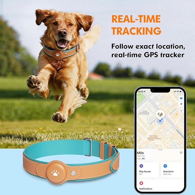 2-in-1 GPS Tracker for Dogs: Smart Pet Collar with Real-Time Tracking,No Monthly Fee/Subscription (iOS Only) Waterproof, Anti-Lost,365-Day Long Battery Life GPS Tracker Dog Collar(Tracker Included)