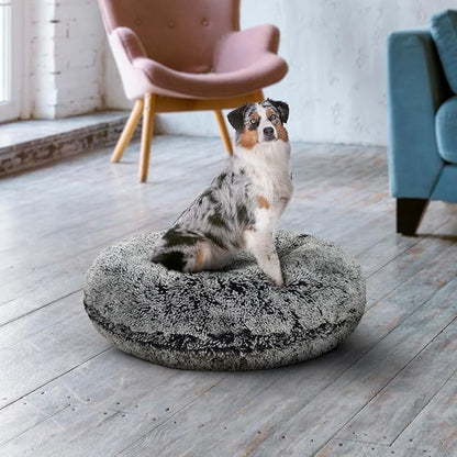 Bessie and Barnie - Luxury Extra Plush Faux Fur Bagel Pet/Dog Bed (Midnight Frost, Me)