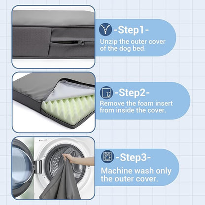 Vonabem Outdoor Waterproof Dog Bed Washable, Small Crate Pad 24 inch, Wipeable Puppy Beds with Removable Cover Reversible, Foam Leather Durable Anti-Slip Kennel Pads 23"x17" Grey