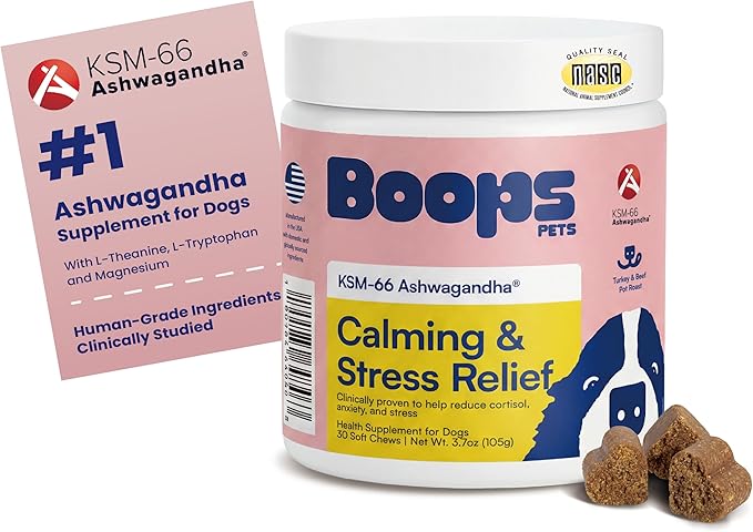 Calming Chews for Dogs – KSM-66 Ashwagandha, L-Theanine & Melatonin – Supports Relaxation & Calm Behavior – Great for Storms, Fireworks, Travel & Vet Visits – Turkey & Beef Flavor