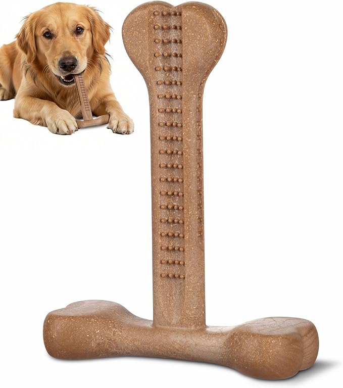 Dog Chew Toy for Aggressive Chewers T-Shaped Tough Dog Bone Toys for Small Medium Large Breed to Keep Them Busy (Medium/Large-Under 60LBS, Bacon Flavored)