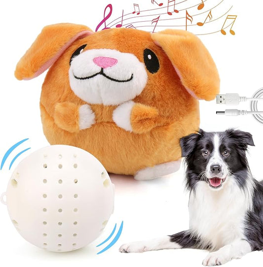 Mity rain Interactive Dog Toys, Active Moving Pet Plush Toy for Dogs, Dog Squeaky Moving Ball Toys with Chewable Plush Cover&Music for Small Medium Large Dogs Chasing (Little Dog Pattern)