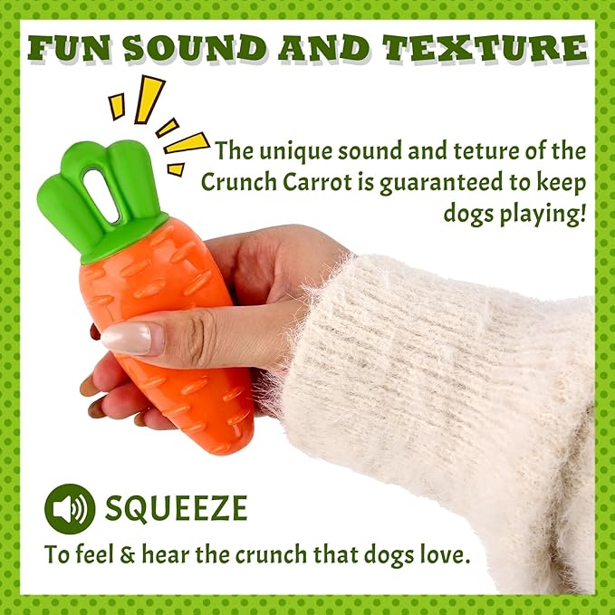 DAMAH Indestructible Carrot Dog Toy for Aggressive Chewers with Squeaky, Rubber Tough Dog Squeaky Chew Toys Teeth Cleaning Toy for Large, Medium and Small Breeds