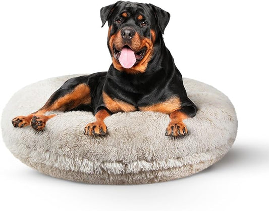 Bessie and Barnie - Luxury Extra Plush Faux Fur Bagel Pet/Dog Bed (Blondie, X-Larg)