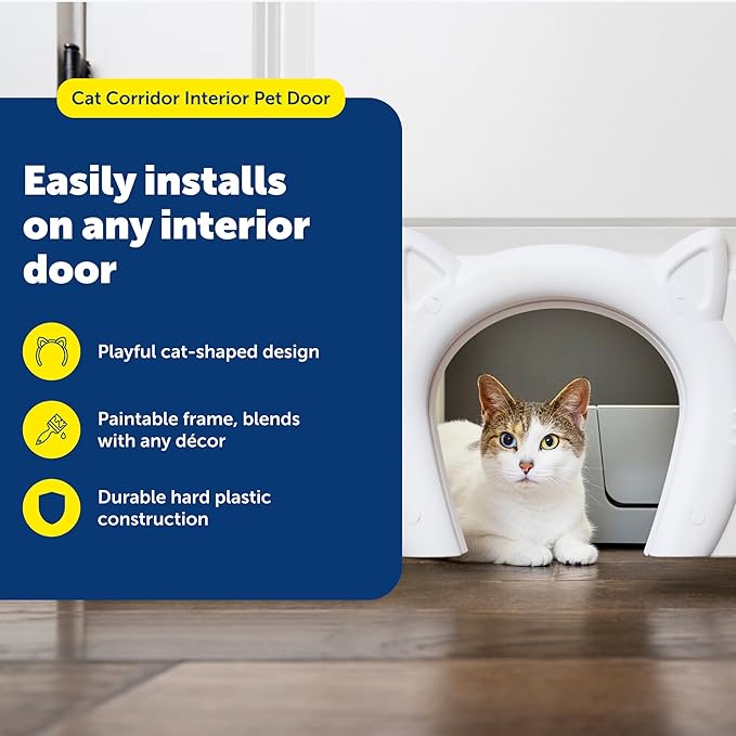 PetSafe Cat Corridor Interior Pet Door - Room-to-Room Access - Dog-Proof Litter Box Entry - Feline-Shaped Pet Frame - for Privacy - Easy Install Kit - for Cats Up to 20 Lb