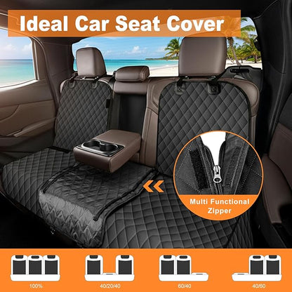 Dog Car Seat Cover for Back Seat - Waterproof, Non-Slip, Pet Bench Seat Covers, with 60/40 Split Bench Fit, Universal Size for Sedans, Trucks & SUVs, Machine Washable, Non-Stick Fur & Durable, S-Black