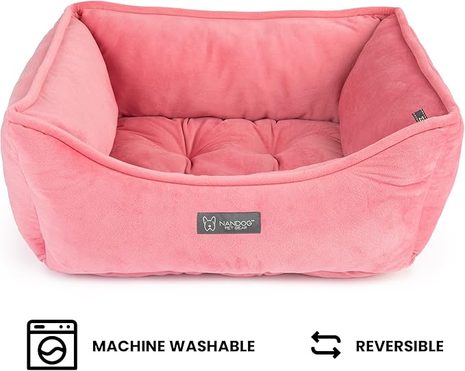 NANDOG Reversible Dog Bed from The Signature Collection– Luxury Cloud-Soft Pet Bed for Small to Medium Dogs & Cats, Premium Pet Gear, Reversible Design, Plush Comfort, Modern Style - Pink
