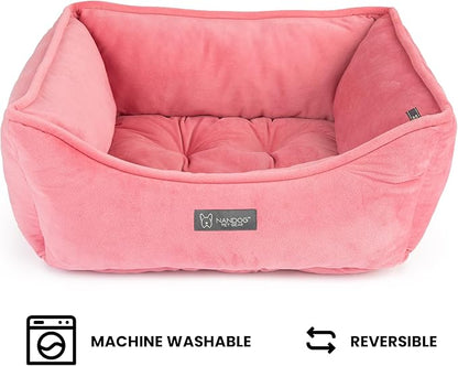 NANDOG Reversible Dog Bed from The Signature Collection– Luxury Cloud-Soft Pet Bed for Small to Medium Dogs & Cats, Premium Pet Gear, Reversible Design, Plush Comfort, Modern Style - Pink
