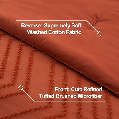 Litanika Queen Comforter Set with Sheets Burnt Orange - 7 Pieces Bed in a Bag Queen Boho Complete Bedding Sets Terracotta Rust Lightweight Bed Set with Comforter, Sheets, Pillowcases & Shams