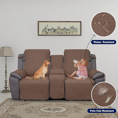 PureFit Water Resistant Reversible Loveseat Recliner Couch Cover for Double Recliner with Console – Non Slip Split Sofa Cover, Washable Reclining Cover for 2 Seat Recliner (2 Seat, Brown/Beige)