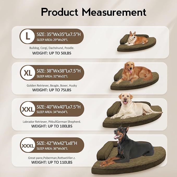 MEKIY Large Orthopedic Dog Bed with Sides Big Dog Beds with Removable Washable Cover Non-Slip Waterproof Pet Bed for Medium Large Dogs - Light Coffee L