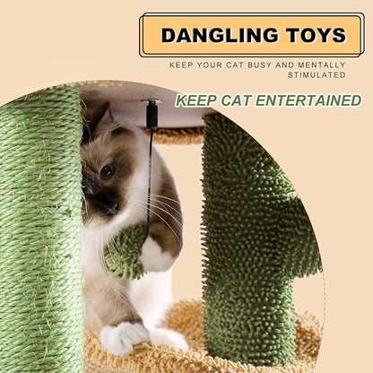 MUTTROS Cactus Cat Tree, Multi-Level Cat Tower with Large Metal Carpet Hammock, Cat Scratching Post for Indoor Cats with Condo & Replaceable Toy Ball, Green