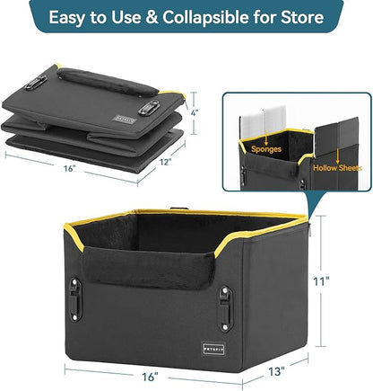 PETSFIT Small Dog Car Seat – Patented Safety Buckles – Safety Tether – Foldable Travel Dog Booster Car Seat Reduces Anxiety & Road Trips – Stable Frame, Soft Cushion, Fits Front/Back Seat