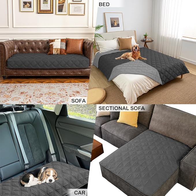 fuguitex Waterproof Dog Blanket Reversible for Small Dogs Resistant Leakproof Washable Couch Cushion Bed Protector Cover for Indoor Furniture Pet Friendly（40"*50",Dark Grey+Grey