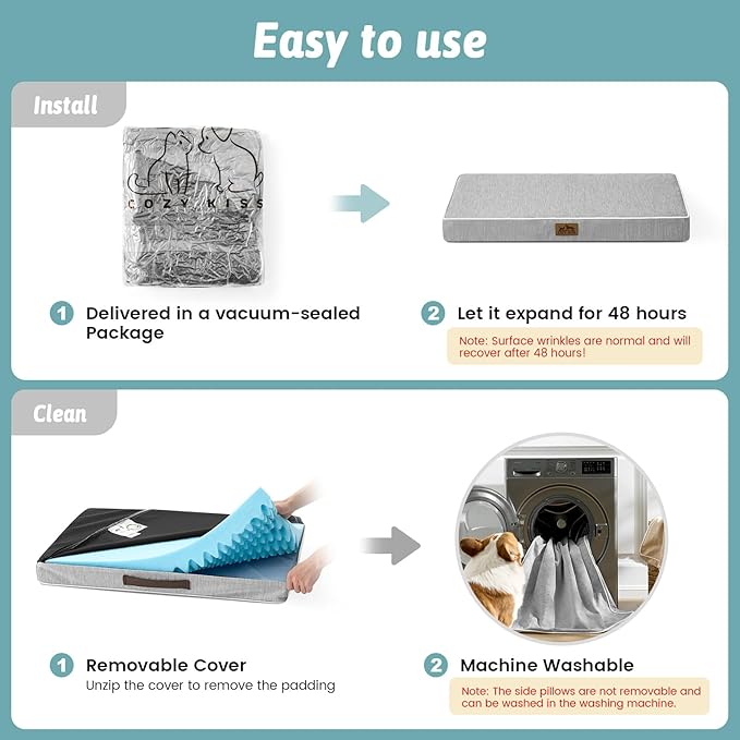 COZY KISS Cooling Dog Bed for Crate, Waterproof Dog Crate Mat with Removable Washable Cover, Orthopedic Egg Crate Foam Support, Dog Crate Bed 29x18x3 Inch,Silver Grey