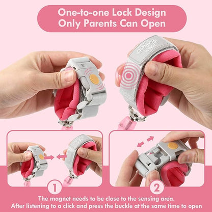 Lehoo Castle Upgraded Anti Lost Wrist Link, Kid Harness with Induction Lock, Safety Wrist Leash for Toddlers, Kids Backpack Leash, Child Leash Harness (Pink)
