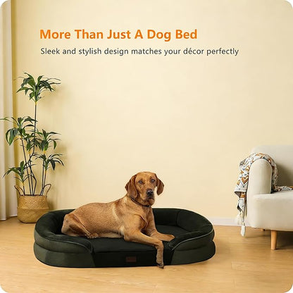 Dwanton Orthopedic Dog Bed for Extra Large Dogs with Gel Memory Foam, Waterproof Dog Sofa, Washable Pet Bed with Four Sided Bolster Cushion, Removable Cover & Non-Slip Bottom, 45", Green