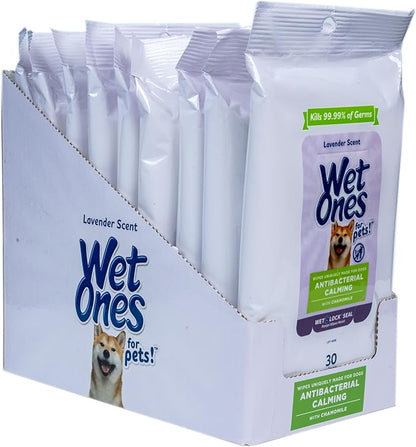 Wet Ones for Pets Antibacterial Calming Wipes with Chamomile, Lavender Scent - Dog Cleaning Wipes - Scented, Durable and Disposable Dog Wipes for Paws, 30 Count