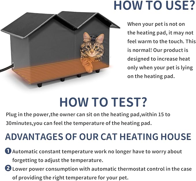 NAMOTEK Large Heated Cat Houses for Indoor/Outdoor Cats with Elevated Heated Cat Bed Waterproof， Insulated Providing Safe Feral Cats, Easy to Assemble Large (23" x 13" x 18")