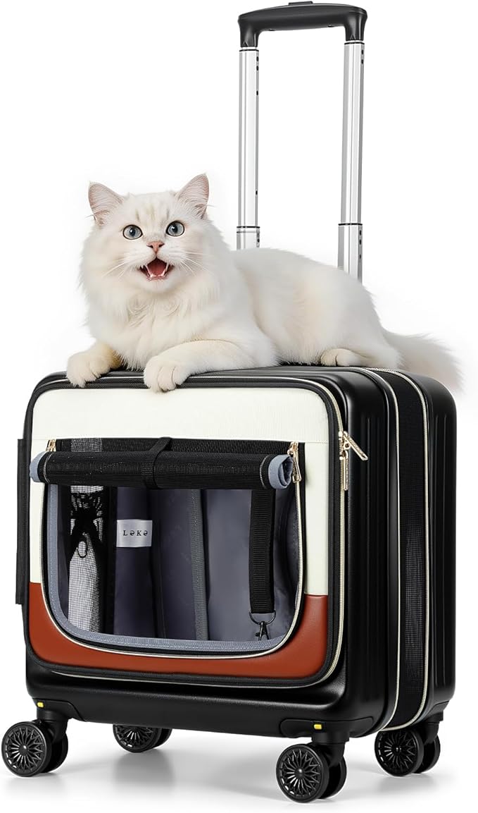 Lekereise Pet Carrier Rolling Dog Luggage with Expandable Design, 2-in-1 Small Cat Travel Bag for Pets & Owner's Suitcase, Hands-Free Maneuverable with Wheels & Telescopic Handle for Amtrak
