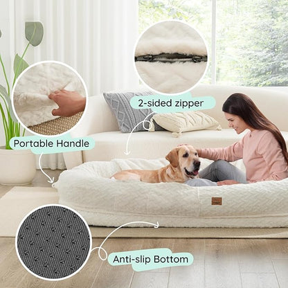 ChiXnuggle Human Dog Bed Cover - Luxury Faux Fur Giant Size Dog Bed Cover, 72"x40"x10", Ivory White