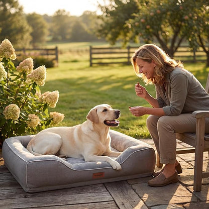 XL Orthopedic Dog Bed for Large Dogs Cooling Gel Memory Foam & Egg Crate Foam,Waterproof Removable Washable Cover with Bolster Sides,42.0"X30.0"X9.0" Grey