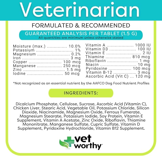 Vet Worthy Adult Multi Vitamins - Multivitamin for Dogs to Support Optimum Health and Overall Wellness - Dog Supplement with Iron, Magnesium, Zinc, Vitamin A, B Vitamins - Liver Flavor, 60 Tablets