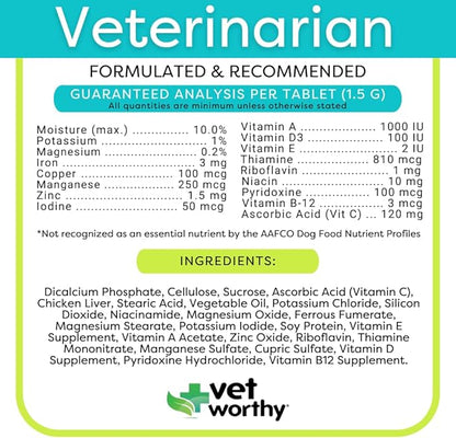 Vet Worthy Adult Multi Vitamins - Multivitamin for Dogs to Support Optimum Health and Overall Wellness - Dog Supplement with Iron, Magnesium, Zinc, Vitamin A, B Vitamins - Liver Flavor, 60 Tablets