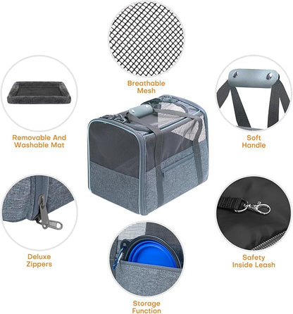 JUNGYOUN Premium Cat Carrier - Pet Carrier for Cat & Small Dogs up to 15lbs - Airline Approved Travel Dog Carrier with Anti-Escape Zippers, Collapsible Travel Bowl & Padded Strap
