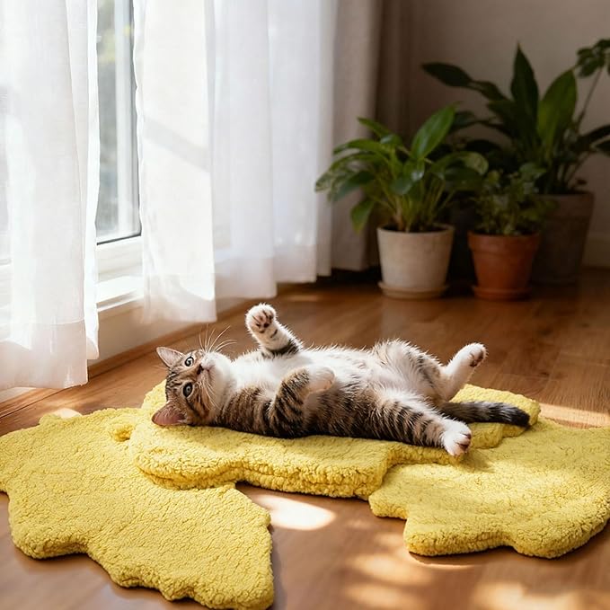 3 Pack Self Warming Pet Bed Leaf Shape Self Heating Cat Dog Mat Washable Thermal Sleeping Pad for Indoor Outdoor Hedgehog, Bunny, Sugar Glider, Rat, Chinchilla(Light Yellow,Small-16 x20)