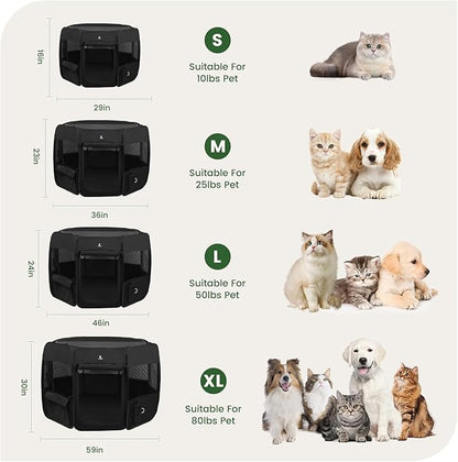 X-ZONE PET Dog Playpen Portable Pet Play Pens for Puppies, Cat, Rabbit, Chicks, Foldable Exercise Play Tent Kennel Crate, Indoor/Outdoor Travel Camping Black Large