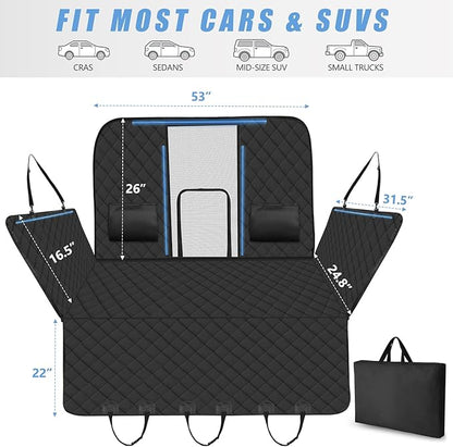 Back Seat Extender for Dogs-Large Space, High Barrier Hard Bottom Dog Car Seat Cover for Back Seat Hold 420lb, Backseat Protector Pet Bed, Waterproof Dog Hammock for Car SUV and Trucks, Black