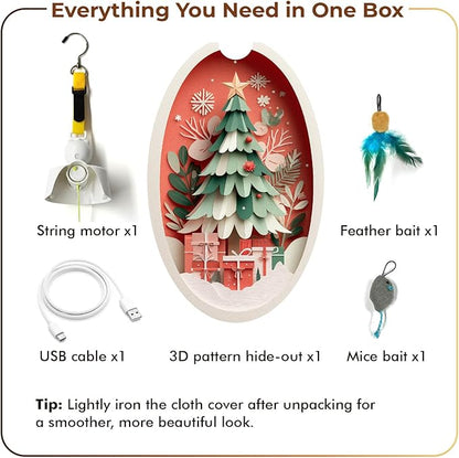 OtterVerz 11 Interactive Cat Toys for Indoor Cats, Automatic Concealed Hide and Seek Hanging Feather Cat Toy, Rechargeable Motion-Activated Enrichment Toys for Bored Adult Cats (Tree Pattern