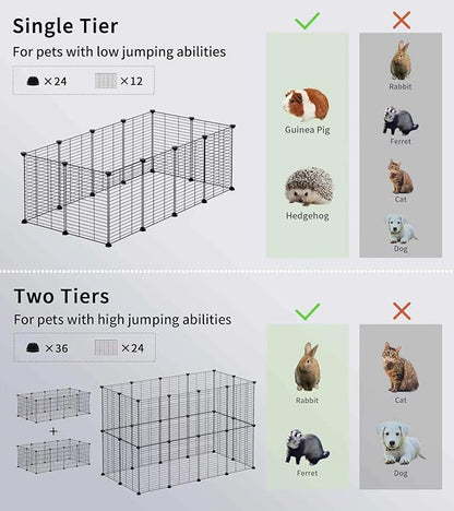 LURIVA DIY Small Animal Playpen, Pet Playpen, Guinea Pig Cages, Rabbit Playpen, Dog Puppy Playpen, Indoor Metal Wire Yard Fence, 15 X 12 Inch, 12 Panels, Black