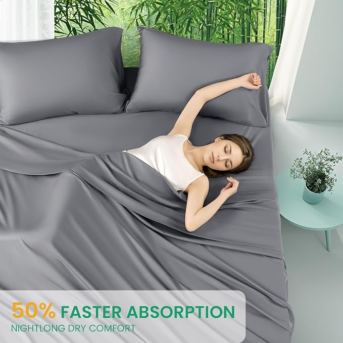 SONORO KATE 100% Viscose Derived from Bamboo_Sheets King Size, Ultra Breathable & Cooling Bed Sheets for Hot Sleepers, Hotel Luxury Silky Bedding Sheets, 16" Deep Pocket - 4PC (Grey,King)