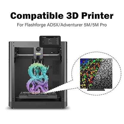 HzdaDeve Build Plate with Handle for Adventurer 5M/5M Pro/AD5X Double Sided Smooth PEO Board Steel Sheet Heated Bed PEI Platform Glue-Free Printing for FLASHFORGE 3D Printer (PEO+Debris)