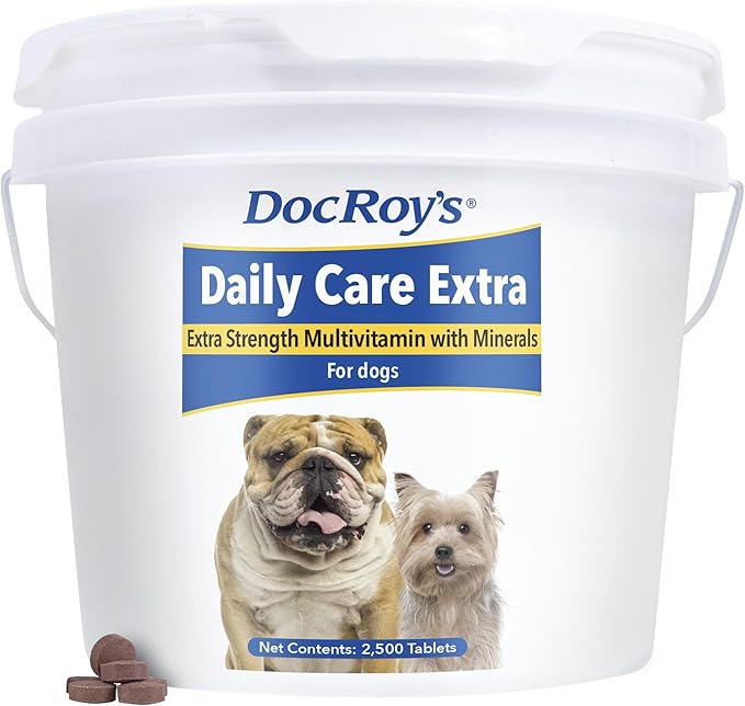 Doc Roy’s Daily Care Extra Canine, Multivitamin Supplement for Dogs, Daily Nutrient Support with Vitamins & Minerals, Roast Beef & Liver Flavor Tablets, 2500 ct