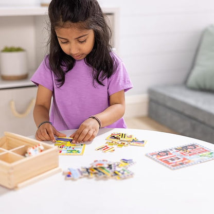 Melissa & Doug 4‑in‑1 Wooden Vehicle Jigsaw Puzzle Set, 48 Pieces with Storage Box, Toddler Puzzle Toy for Kids Ages 3+- FSC Certified
