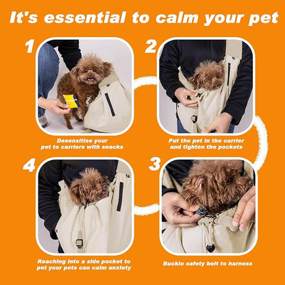 Dog Carrier Sling,Dog Carriers for Small Dogs & Cats Up to 20lbs,Puppy Carrying Backpack Pet Purse with Pockets,Adjustable Shoulder Strap,Hands Free for Travel (Beige)