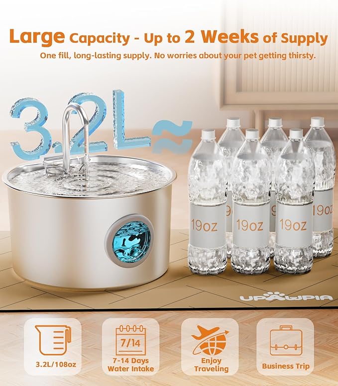 3.2L Cat Water Fountain Stainless Steel with 13 Filters Automatic Pet Water Fountain for Cats/Dogs Indoor Ultra Quiet Metal Cat Fountains for Drinking Kitty Watering Supplies for Animals